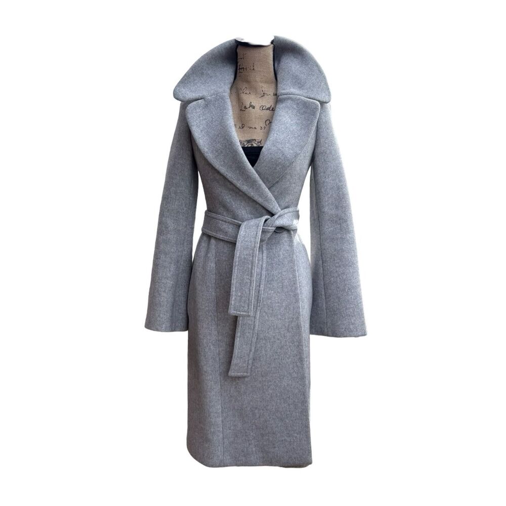 New Stella McCartney Gray Oversized Shawl Collar Wool Wrap Coat Belted Size 36